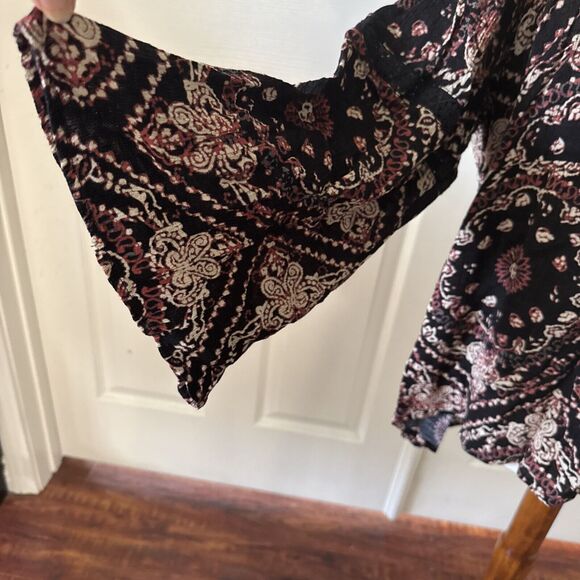 Womens Top Plus Sz 3X Peasant Whimsigoth Fairy Grunge Boho Bell Sleeve Black - Picture 5 of 14